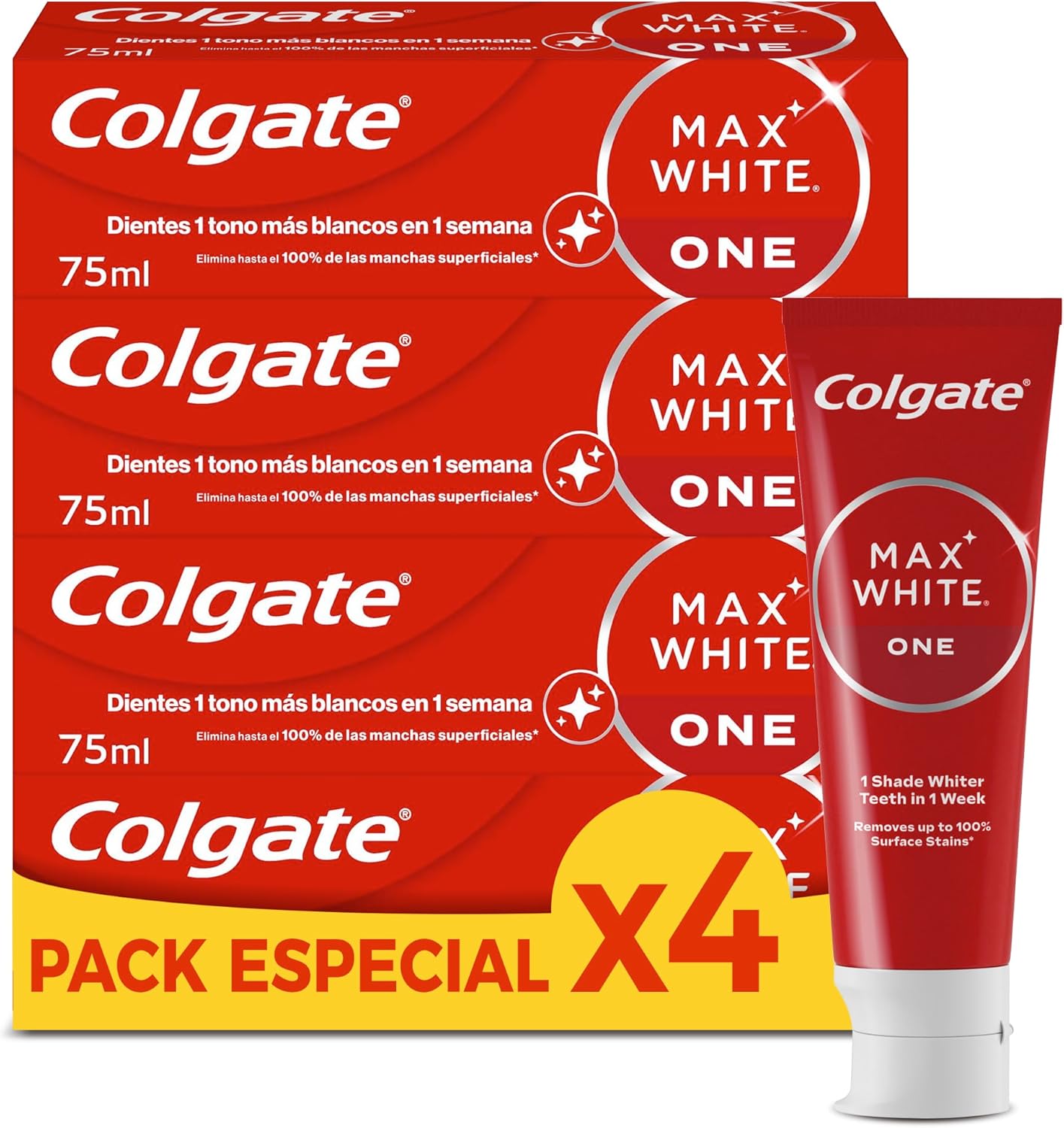 Pack 4 Colgate Max White Blanquea y Protege Pasta de Dientes 75 ml