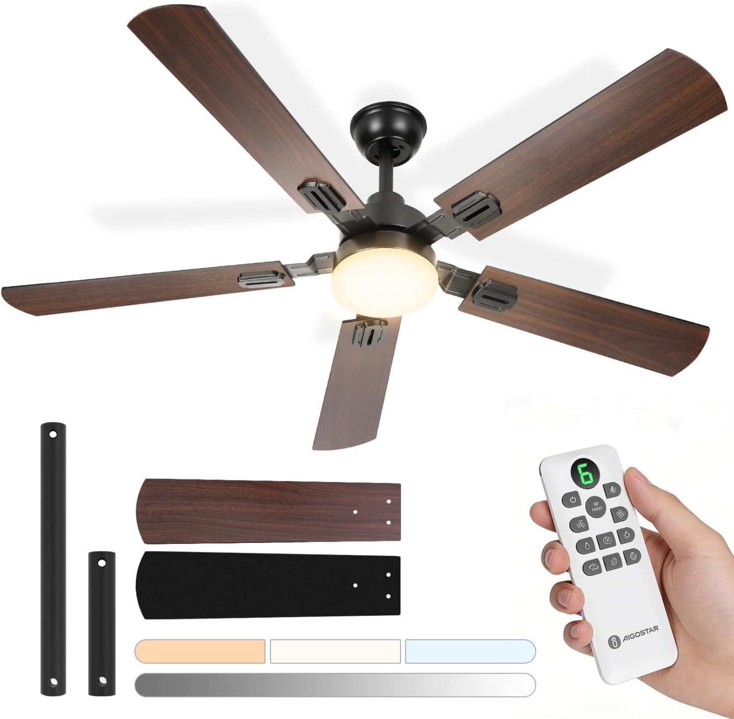 Aigostar Ventilador de Techo con Luz Ø132 cm