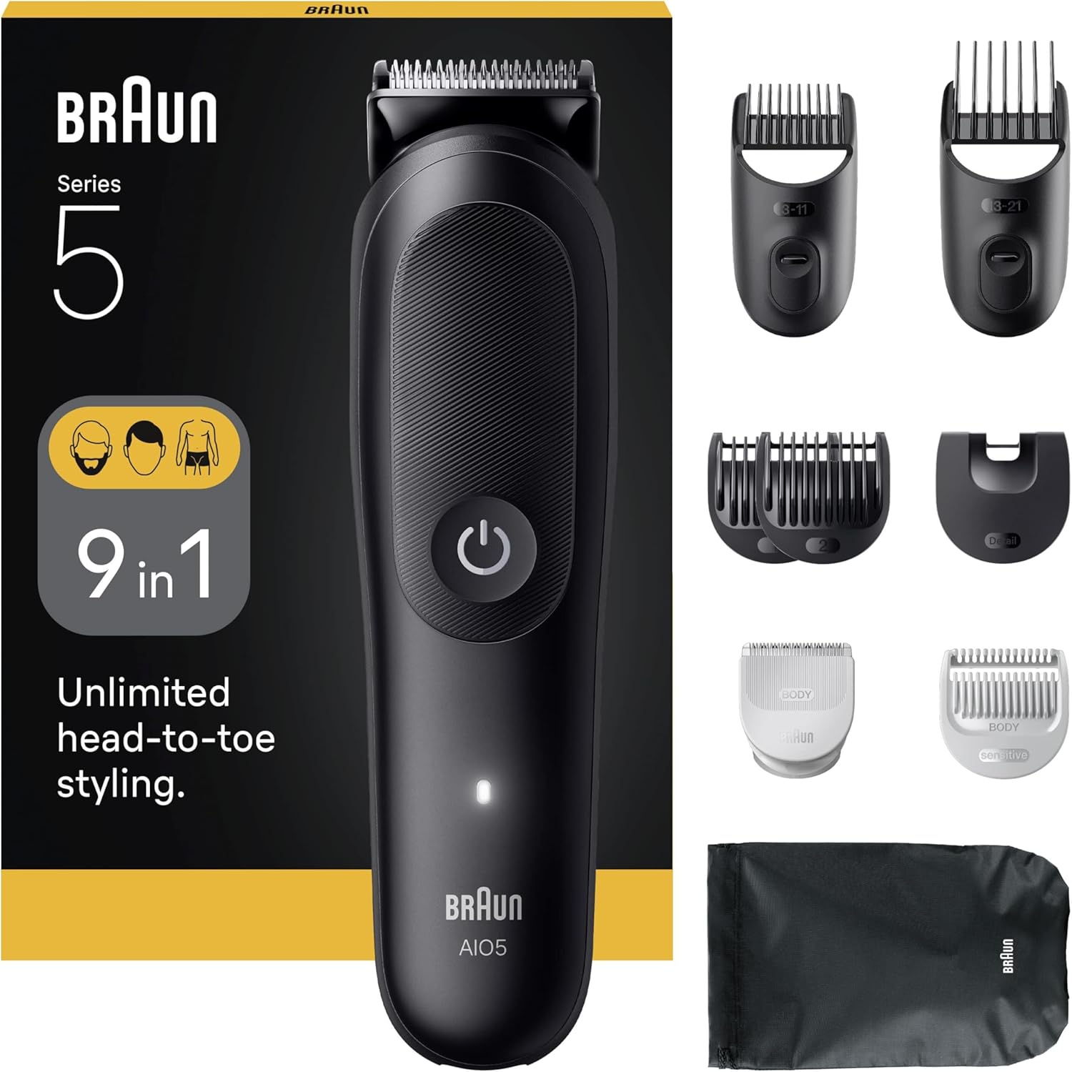 Braun Serie 5 AIO5540 Kit Cuidado Corporal 9 en 1 Negro