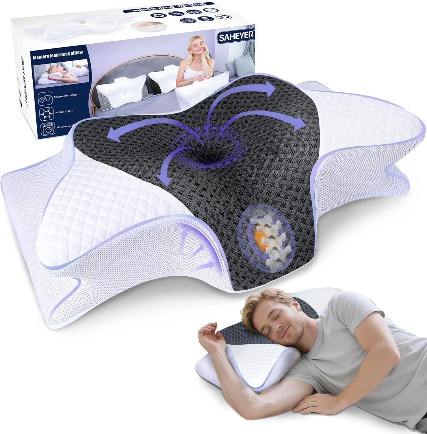 TESQ Almohada Cervical Ergonómica 2 en 1 Espuma Viscoelástica