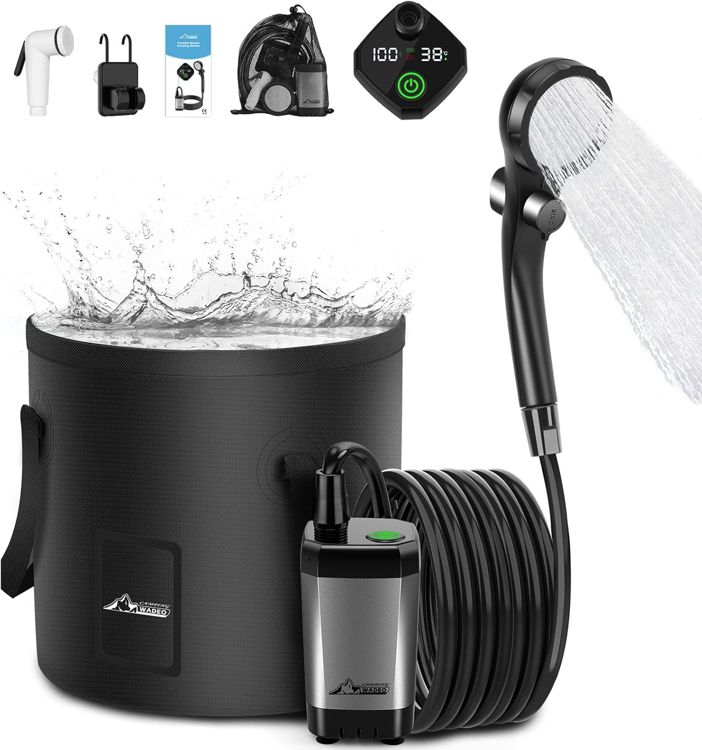 Wadeo Ducha de Camping Portátil con Batería