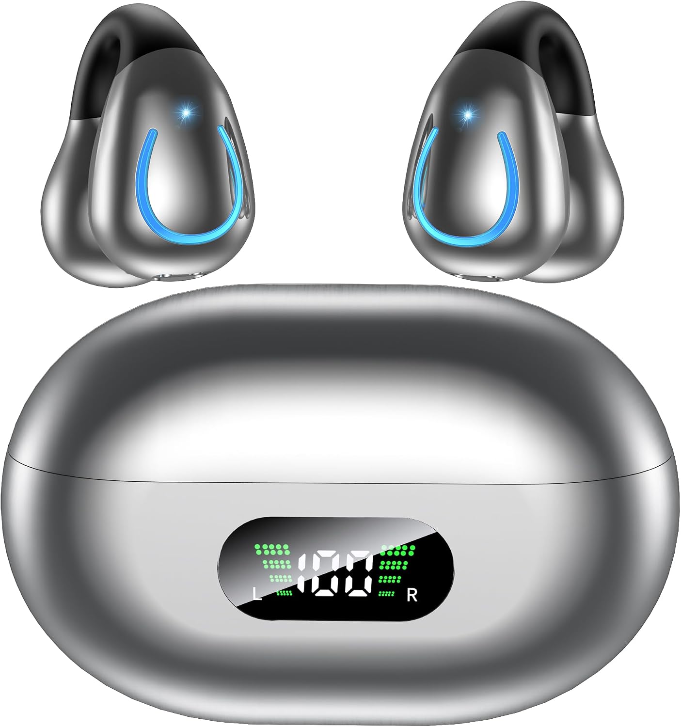 Paekole Auriculares Bluetooth 6.1 Open Ear Clip Plateado