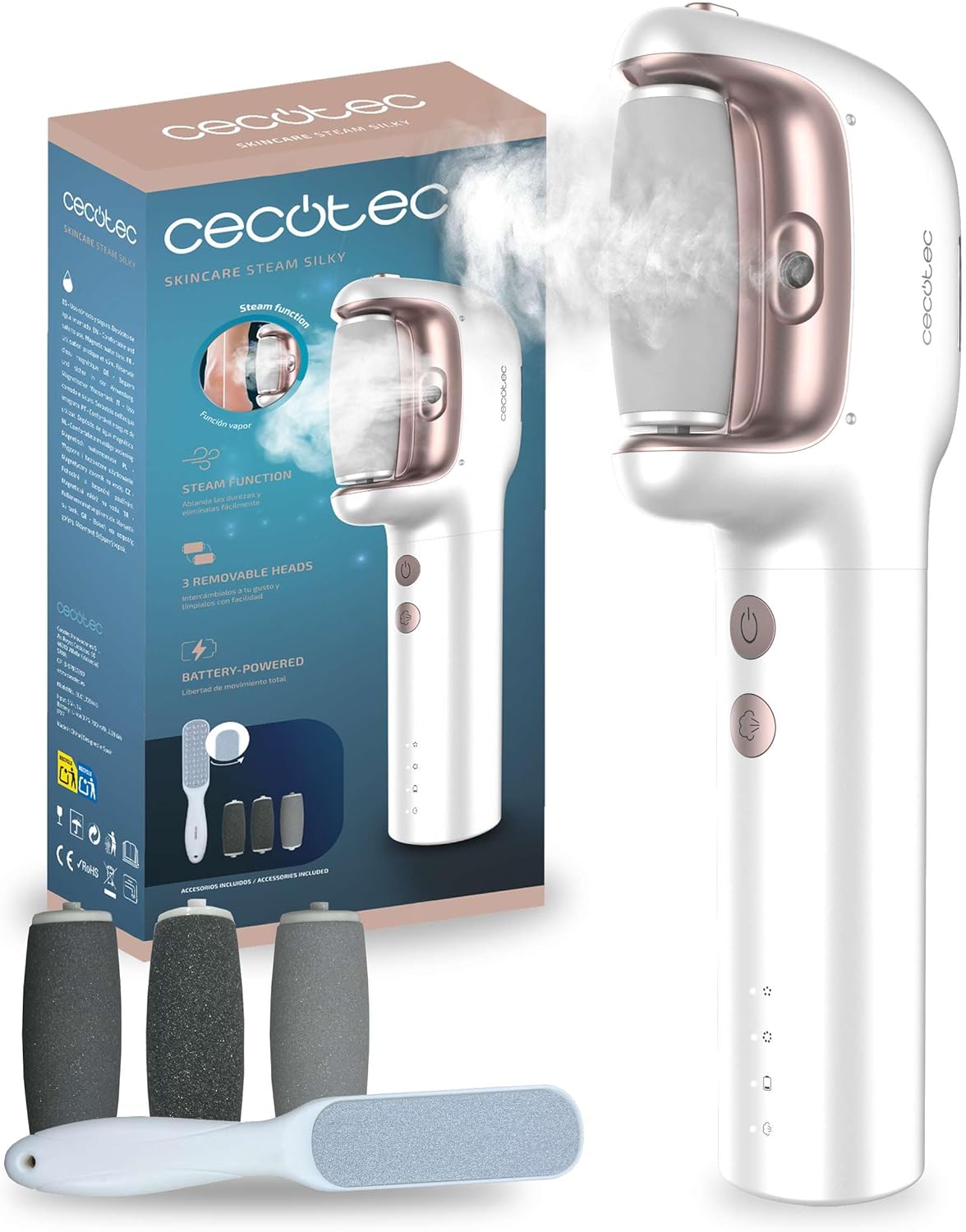 Cecotec SkinCare Steam Silky Lima Eléctrica Pies Con Vapor