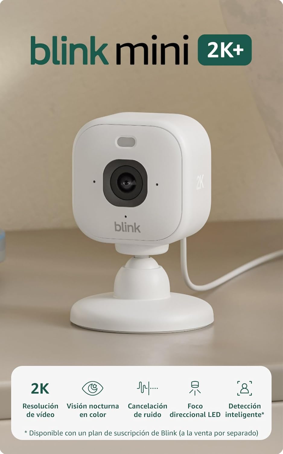 Blink Cámara Mini 2K+ Seguridad Doméstica con Enchufe Blanco