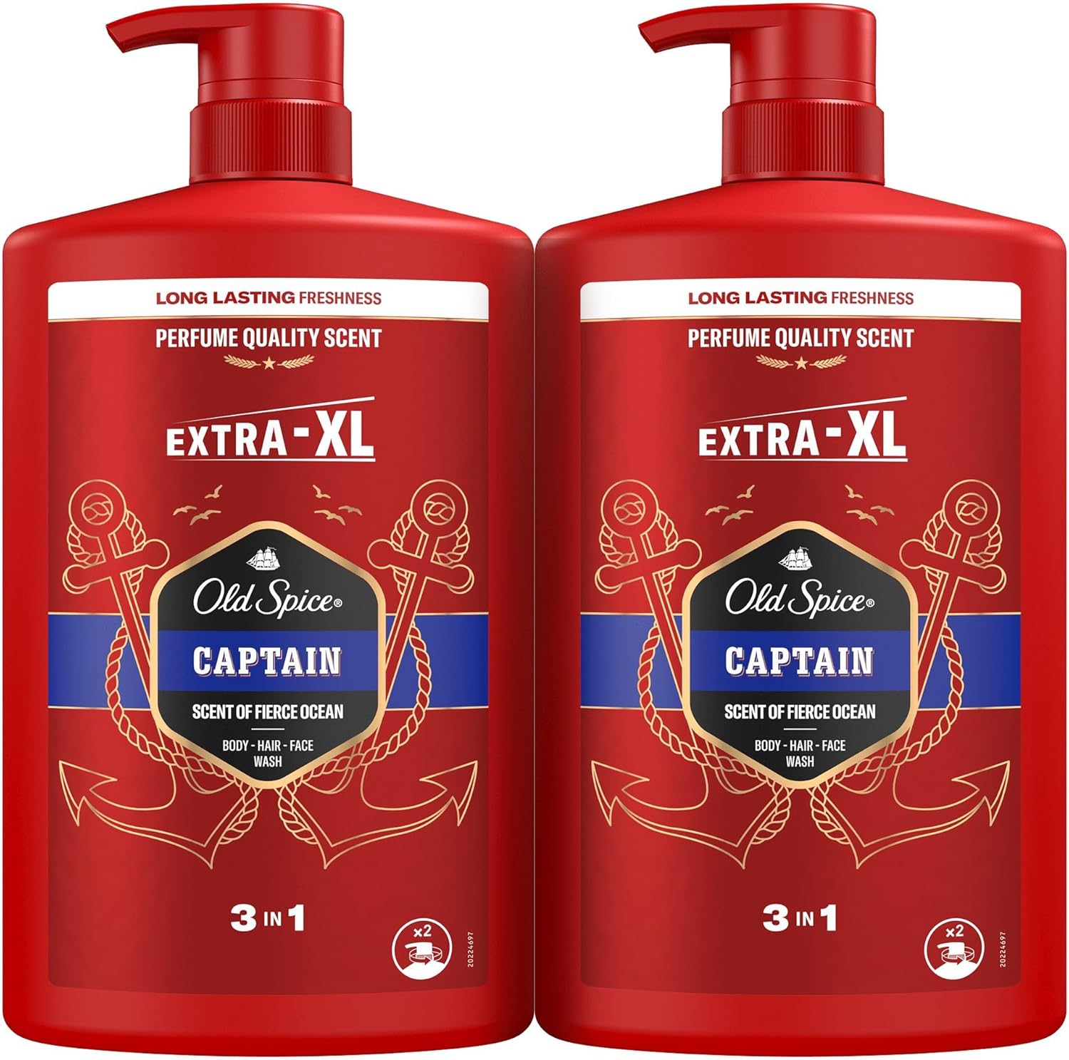 Old Spice Captain Gel de Ducha y Champú 3en1 Hombre 2x1L