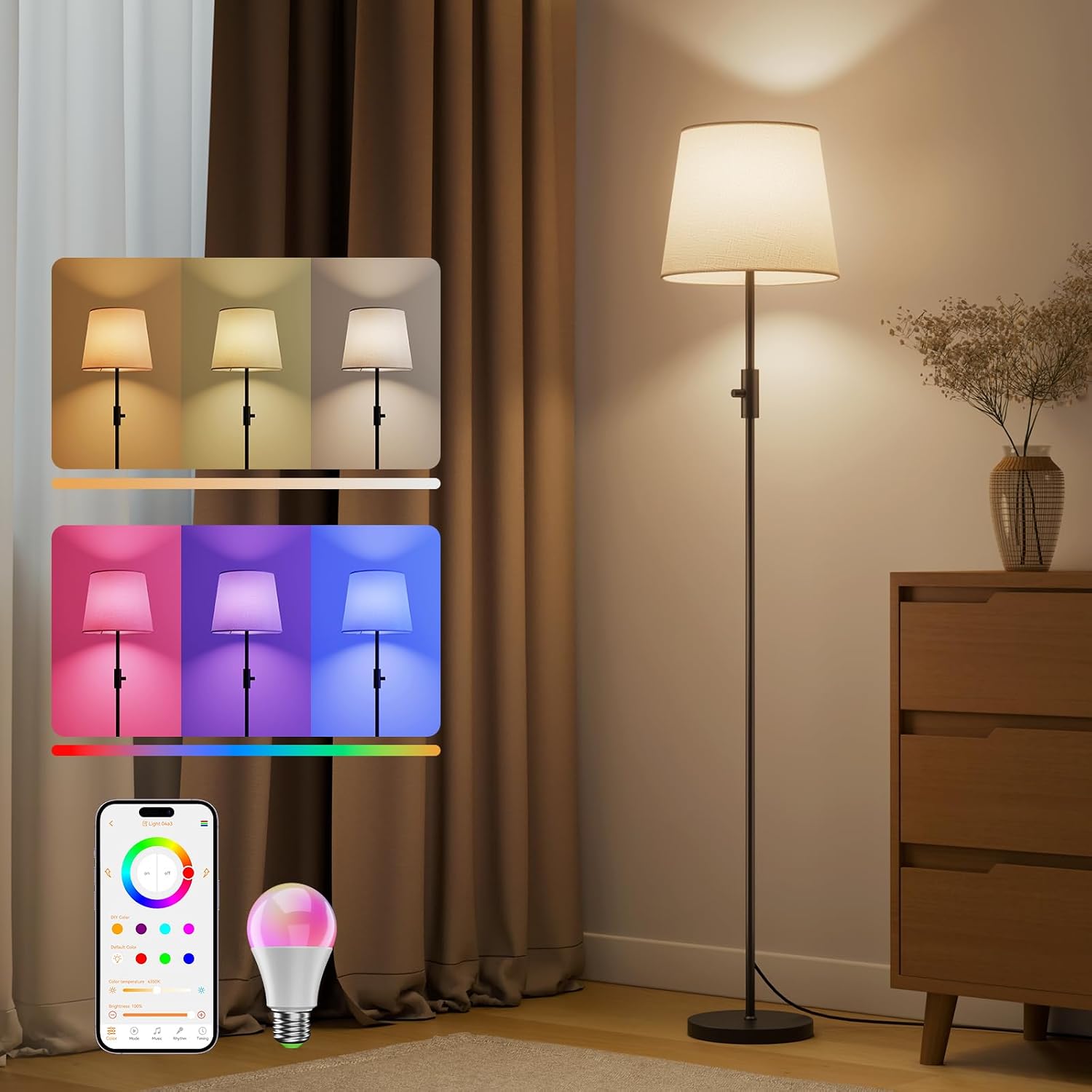 Dusktec Lámpara de Pie Inteligente RGB con App