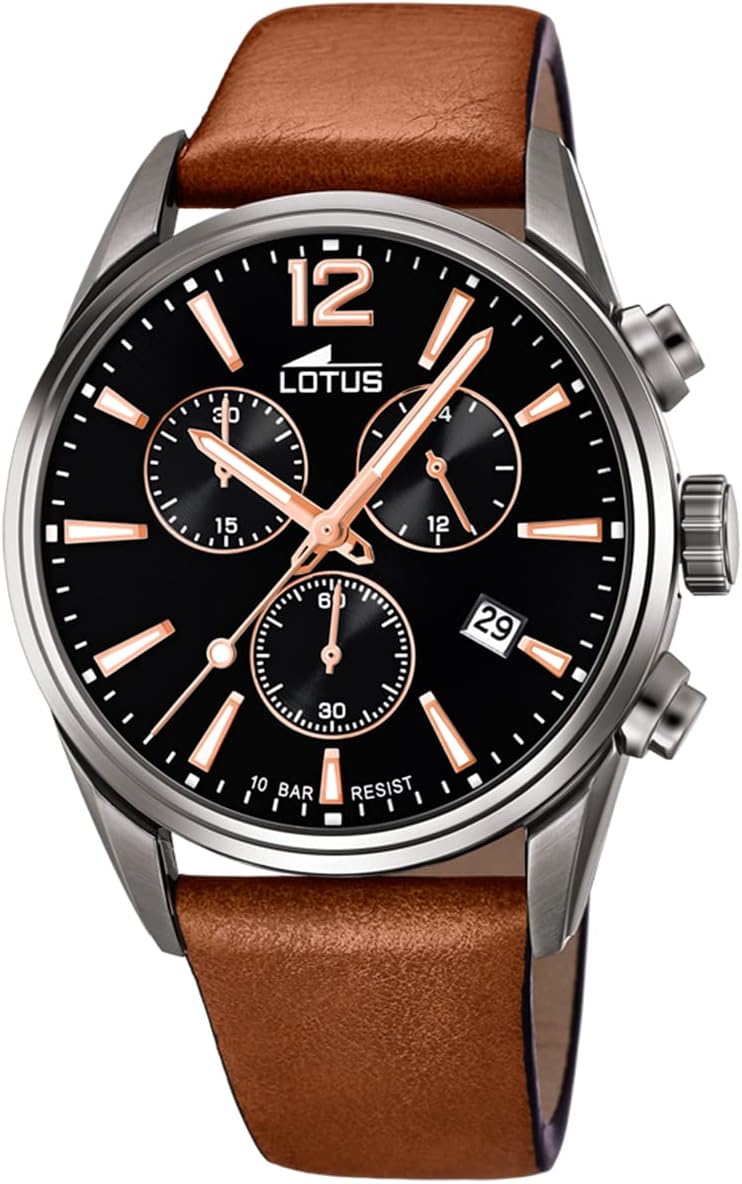 Lotus Cronógrafo Chrono Reloj Hombre Correa de Cuero Blanco