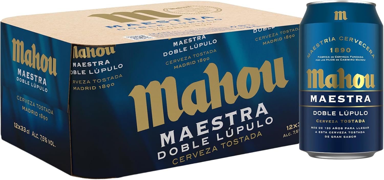 Mahou - Pack de 12 latas de cerveza tostada | Maestra doble lúpulo