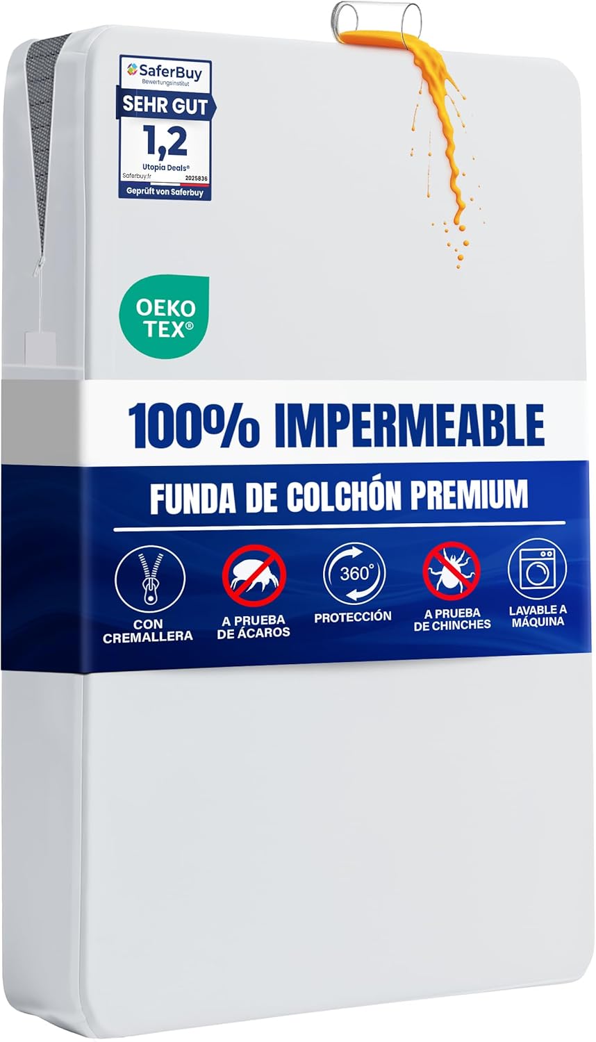 Utopia Bedding Funda de Colchón Impermeable 135x190x30 cm