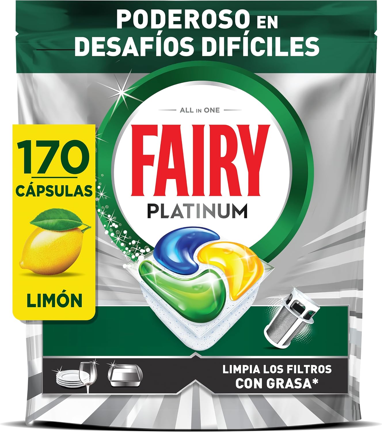 Fairy Platinum Plus Limón Cápsulas Lavavajillas