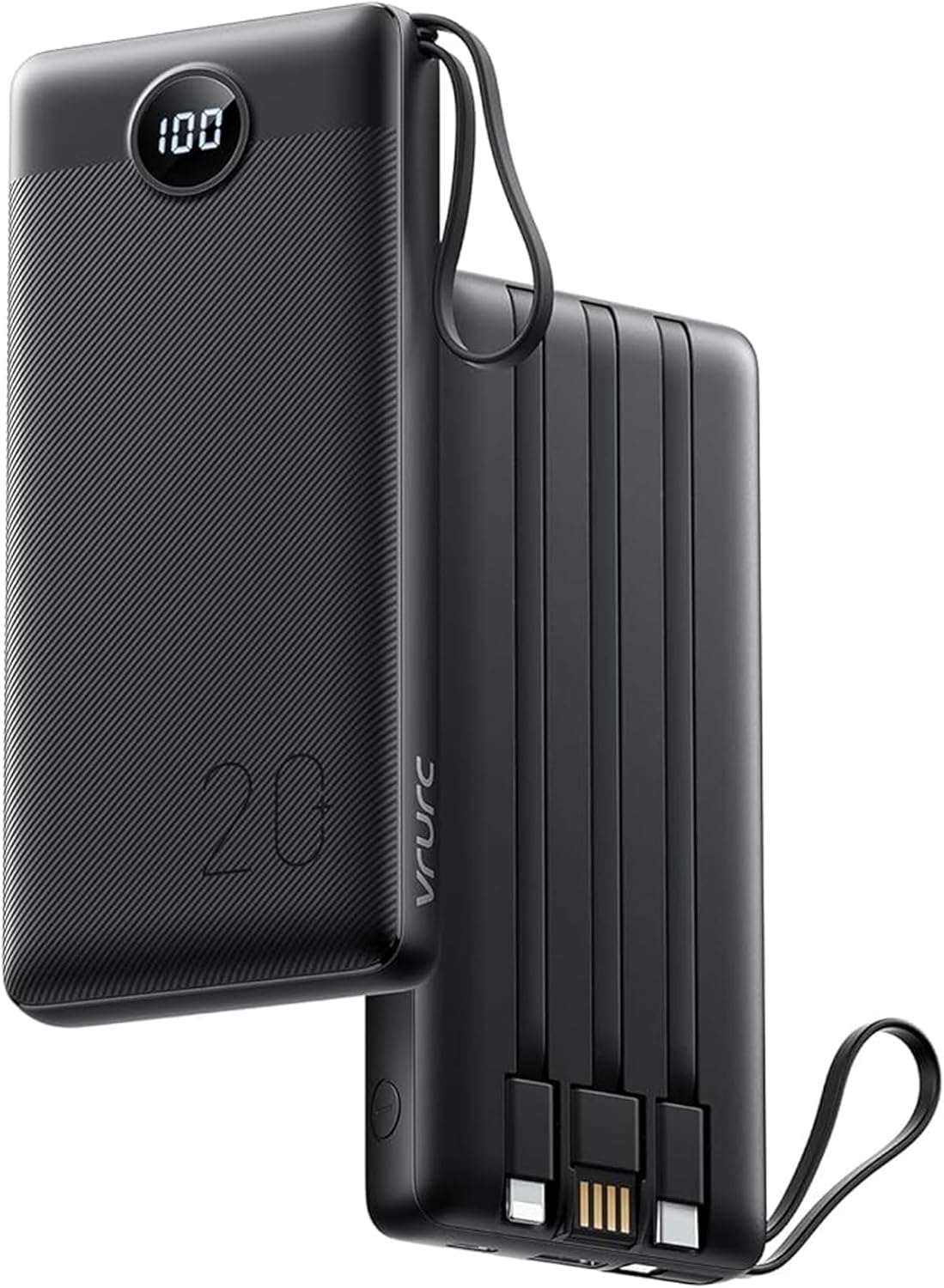 VRURC Power Bank 20000mAh con 4 Cables Integrados Negro