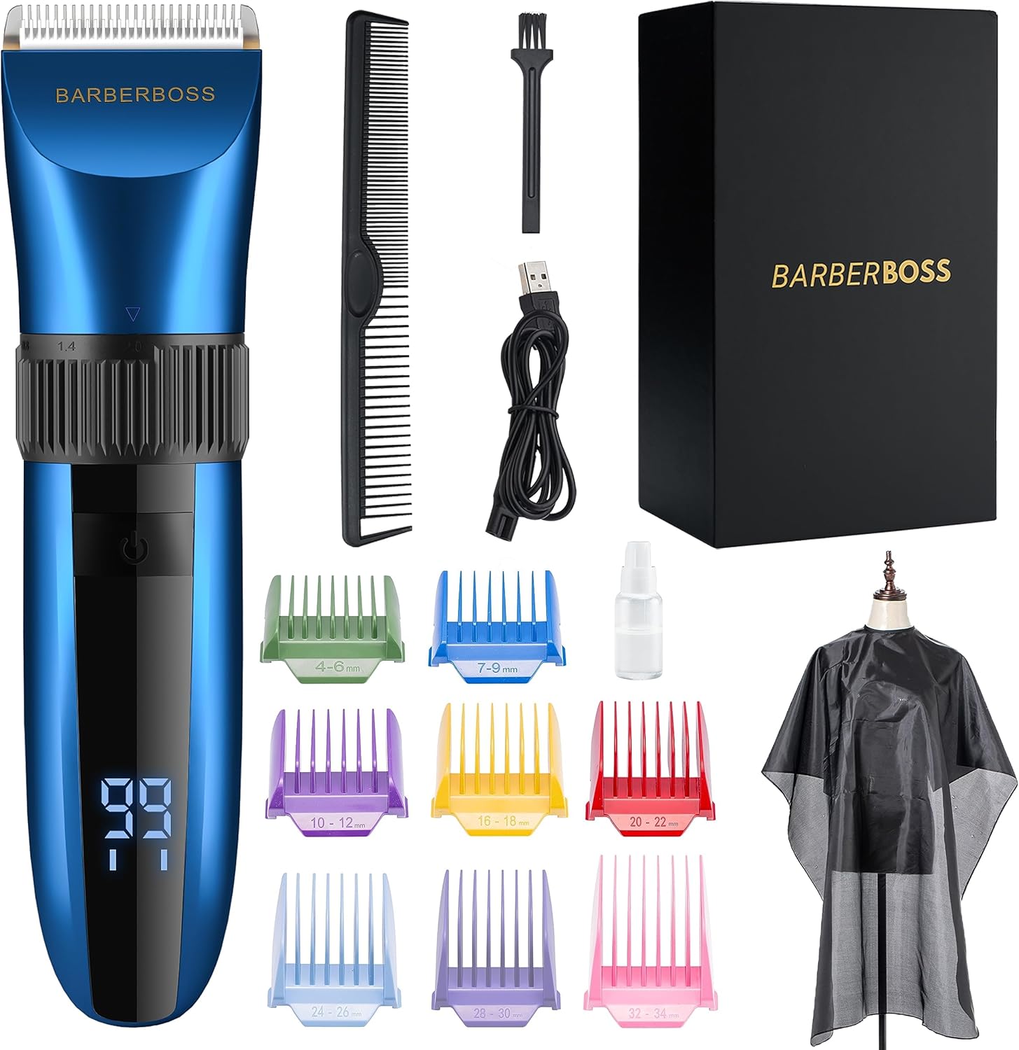 Barberboss Kit Recortadora De Pelo 2 Unidades Con 7 Peines