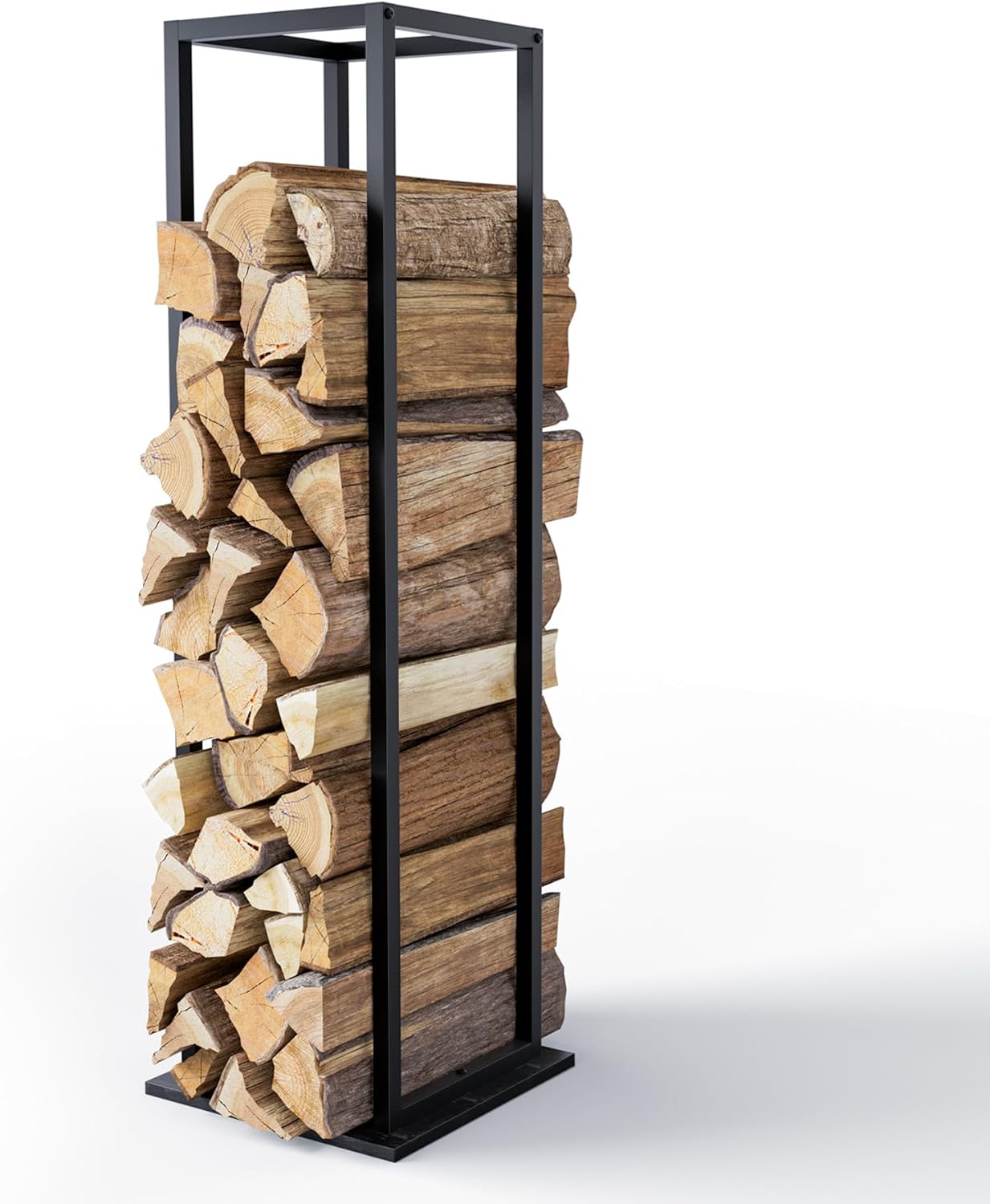 Vounot Soporte de Leña Vertical de Metal 33x33x112cm Negro