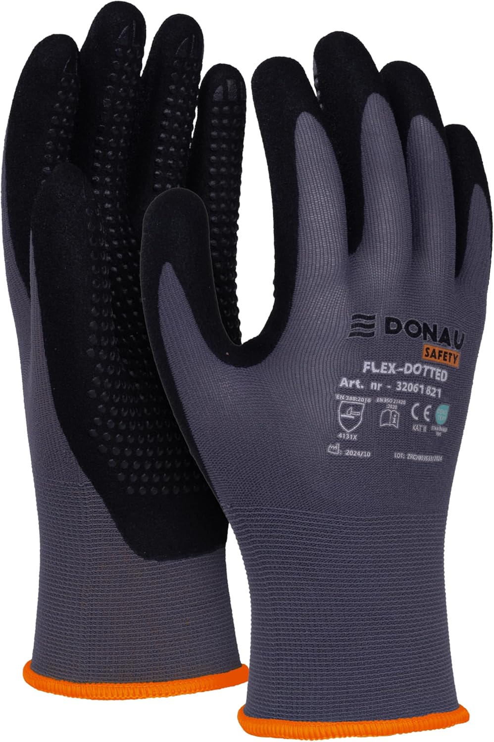 Donau Safety Guantes de Trabajo Flex-Dotted Gris-Negro