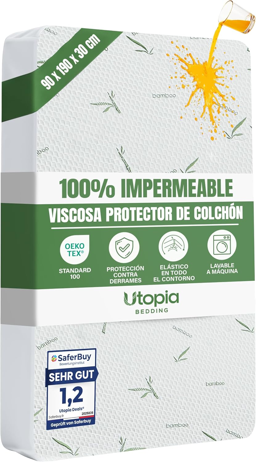 Utopia Bedding Protector de Colchón Impermeable Viscosa 90x190x30 c