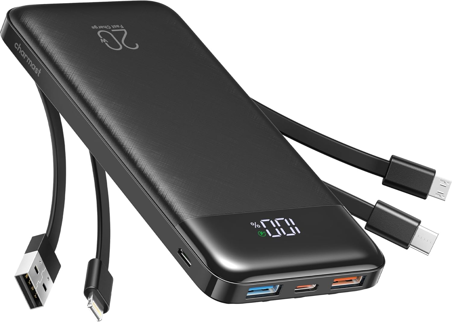 VEEKTOMX Power Bank 20000mAh con Cables Integrados 5 Salidas