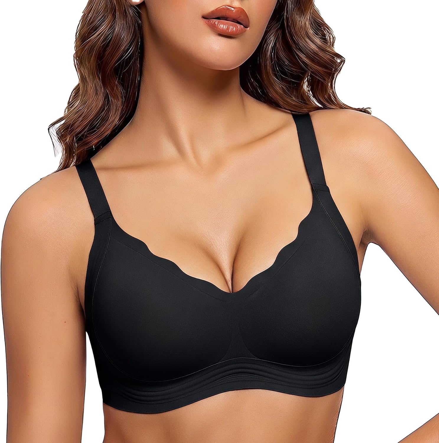 Bresdk Sujetador Sin Aros Jelly Escote Ondulado Mujer Negro