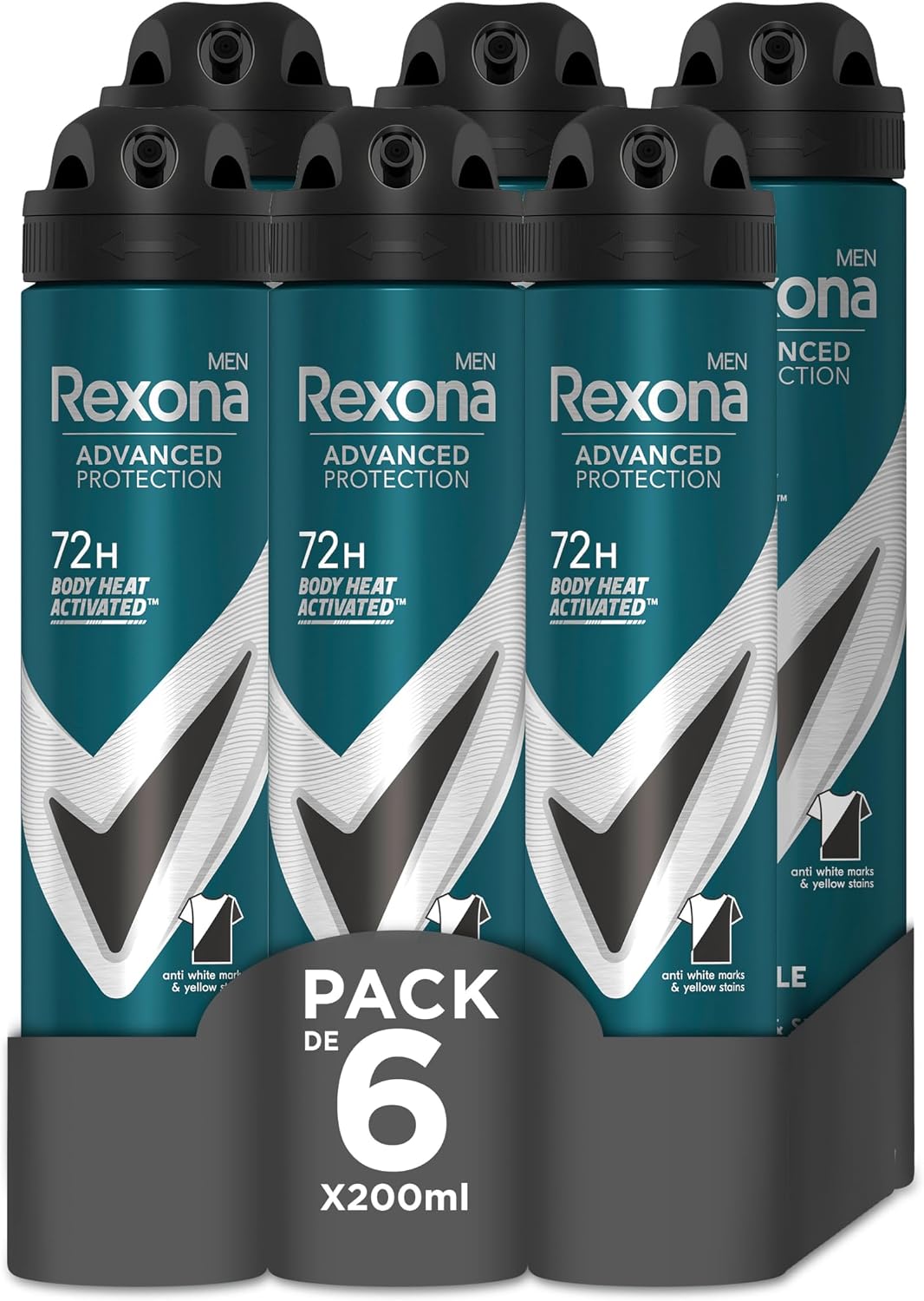 Pack 6 Desodorantes Antitranspirantes Rexona Invisible Black & White 200 ml