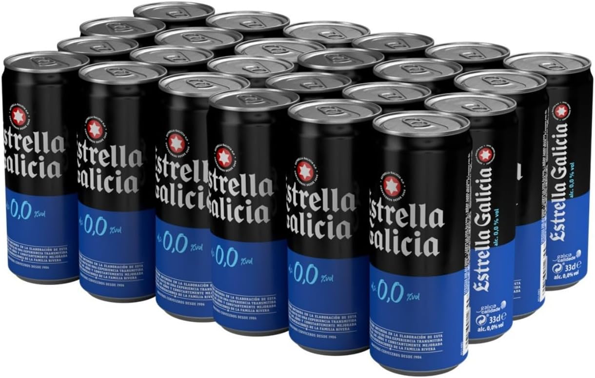 Estrella Galicia 0,0 - Pack de 24 latas de cerveza Lager | Sin alcohol