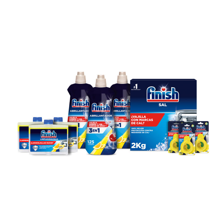 Finish Pack Completo Cuidado Lavavajillas - 3x Abrillantador Limón 500ml + 3x Ambient