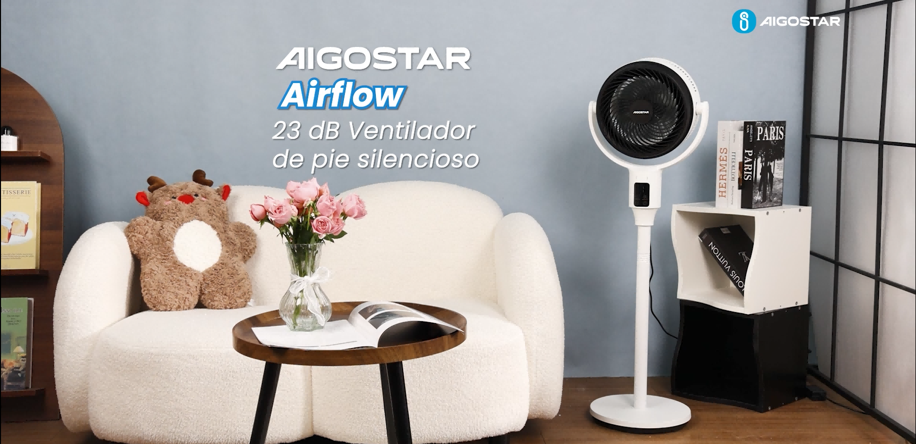 Aigostar Ventilador de Pie con Mando a Distancia, Temporizador 9h, 24W, Oscilante 135