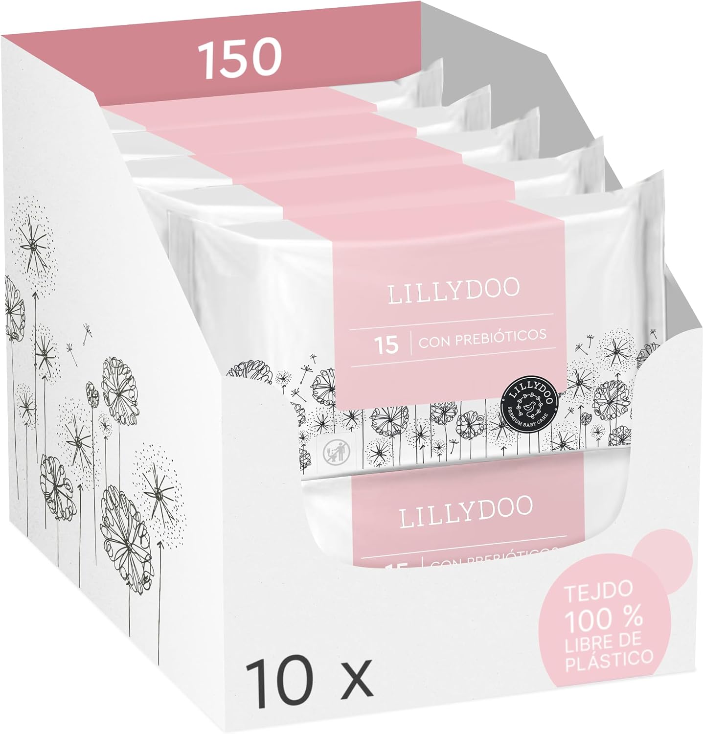 Toallitas con Prebióticos Lillydoo – 150 Unidades, Protección Natural para la Piel, T