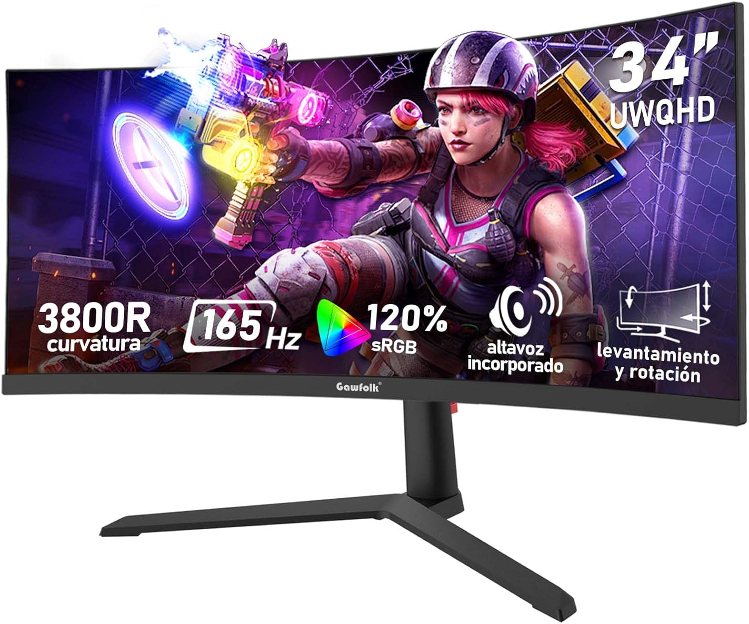 Gawfolk Monitor Gaming Curvo ultrawide de 34"QHD 165Hz