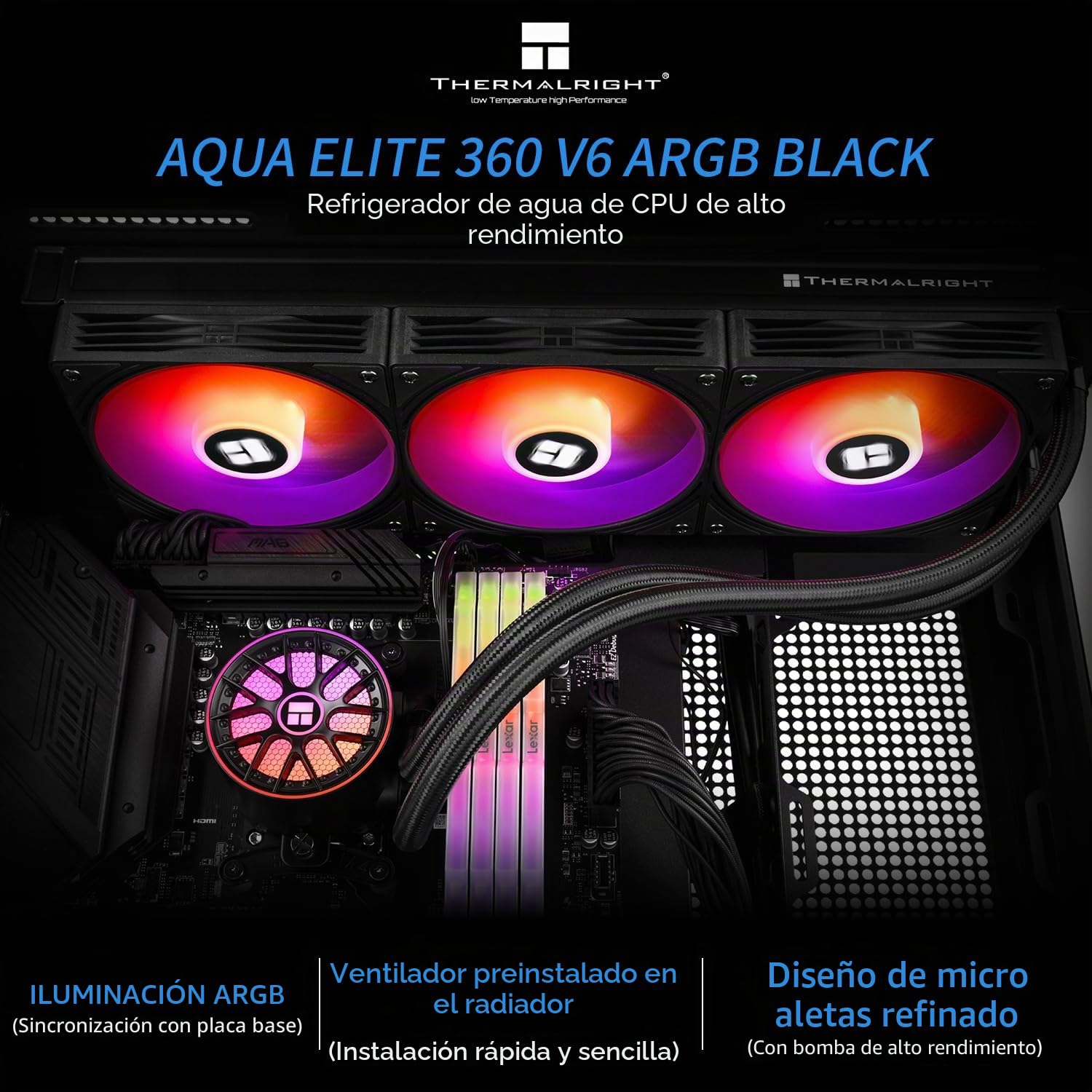 Refrigeración líquida Thermalright Aqua Elite 360 V6 3 ventiladores 120mm RGB