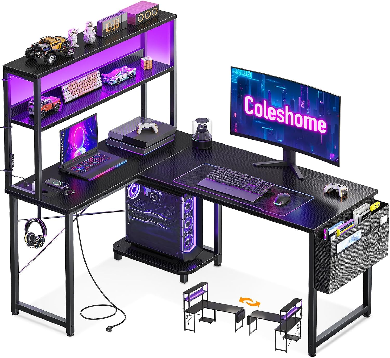 Escritorio Gaming en L con LED 110×80cm