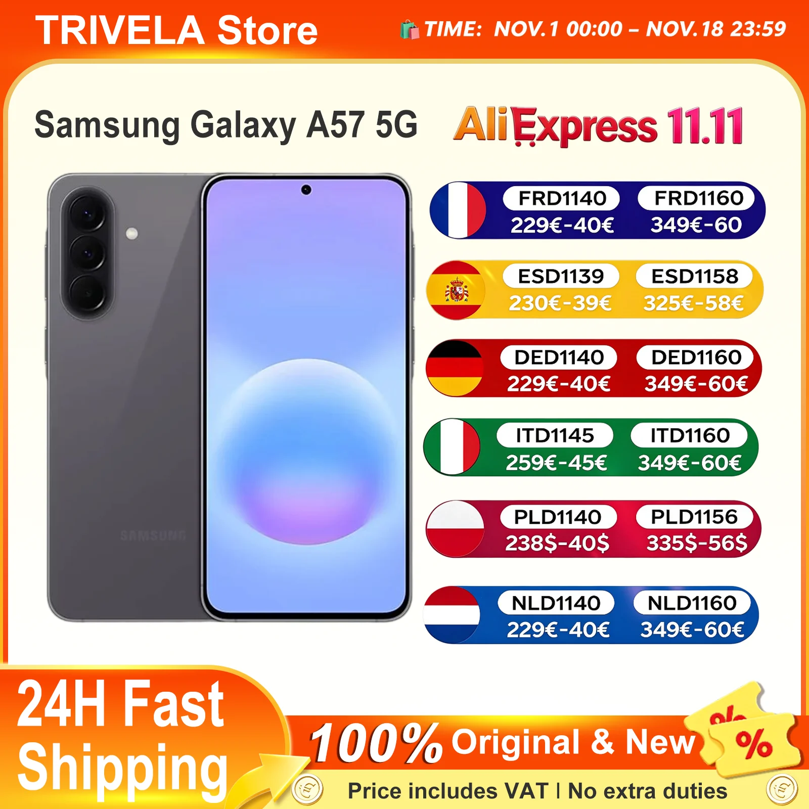 Samsung Galaxy A57 5G, teléfono inteligente con IA, versión global, procesador Exynos