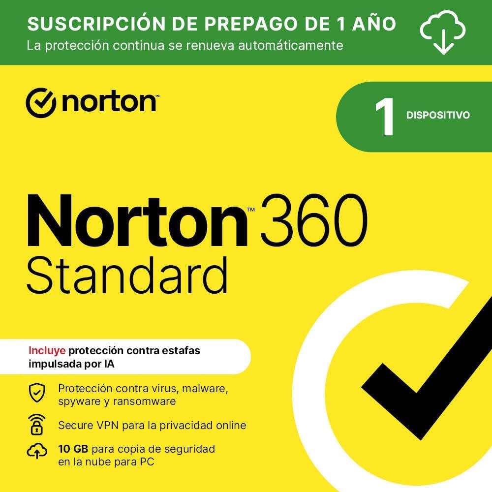 Norton 360 Estándar 2026|Antivirus 1 Dispositivo|1 año con renovación automática| Des
