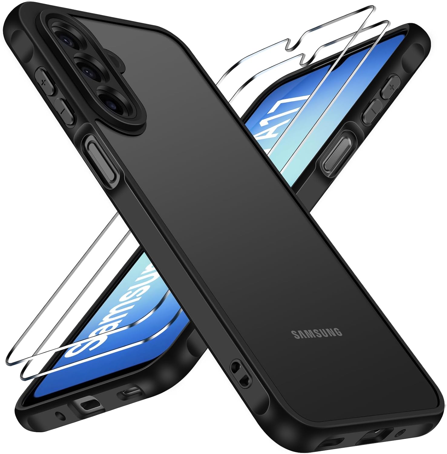 ivoler Funda Mate Negro para Samsung Galaxy A18 / A17 4G / 5G con 2 Piezas Cristal Te