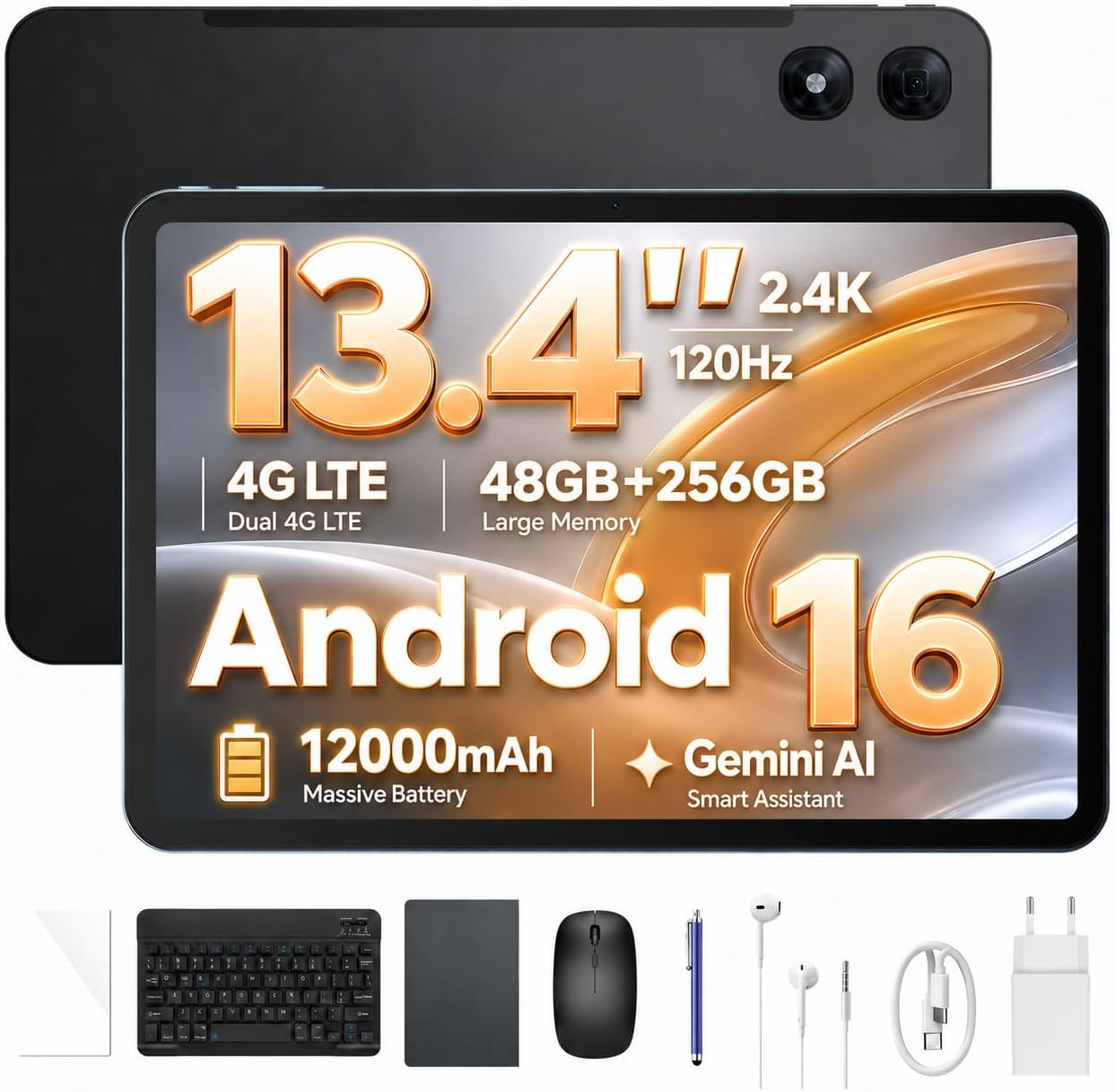 P13 Pro Tablet 13.4 Pulgadas 120Hz Android 16, 48GB RAM + 256GB(TF 2TB) Tablet con Te