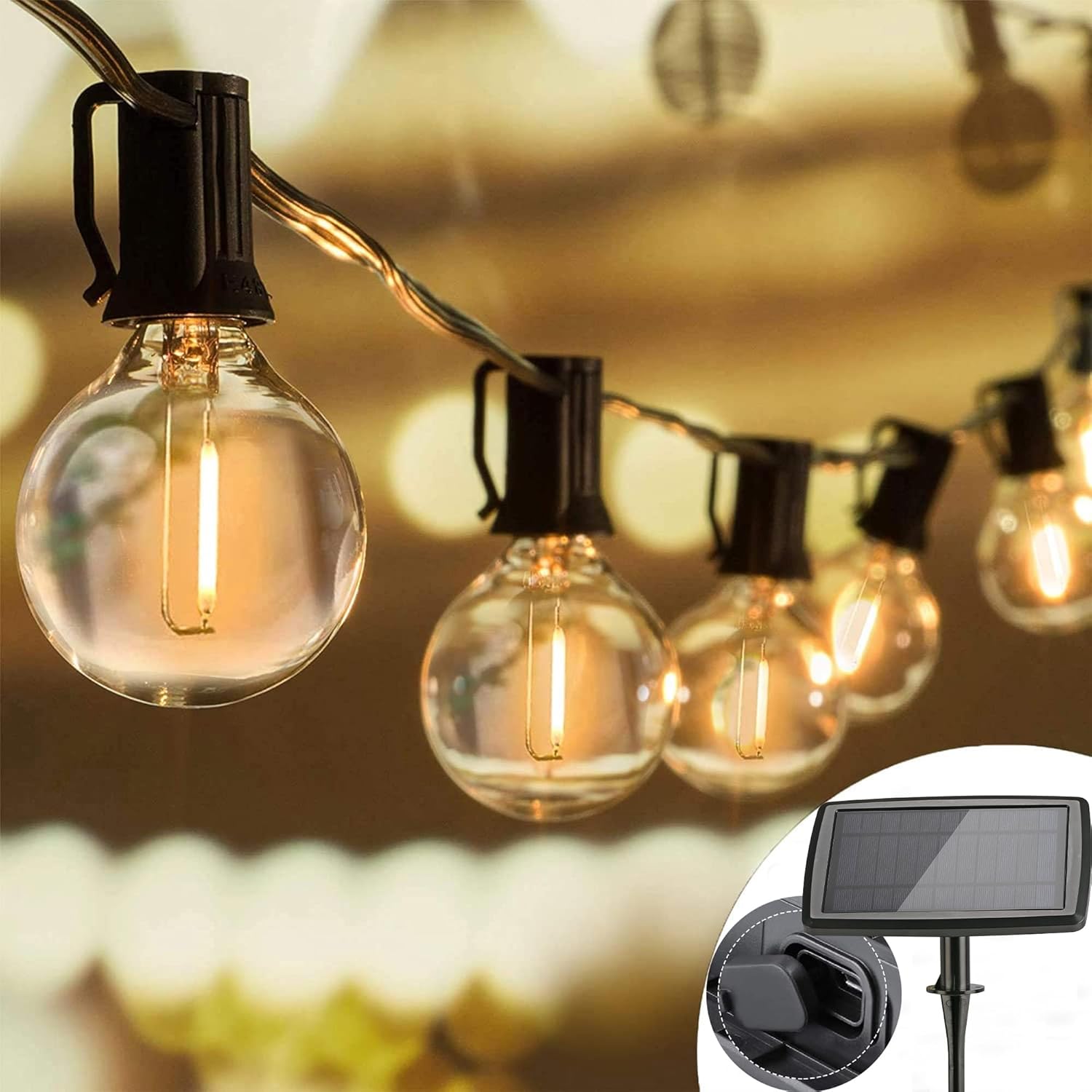 Joomer Guirnalda Solar LED Exterior G40 15,6 m 25 Bombillas Blanco Cálido