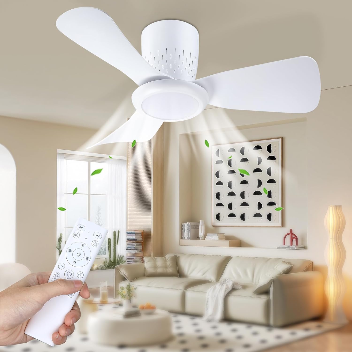 Activeallbrite Ventilador de Techo LED 15W Motor DC 20W Ø71cm Blanco