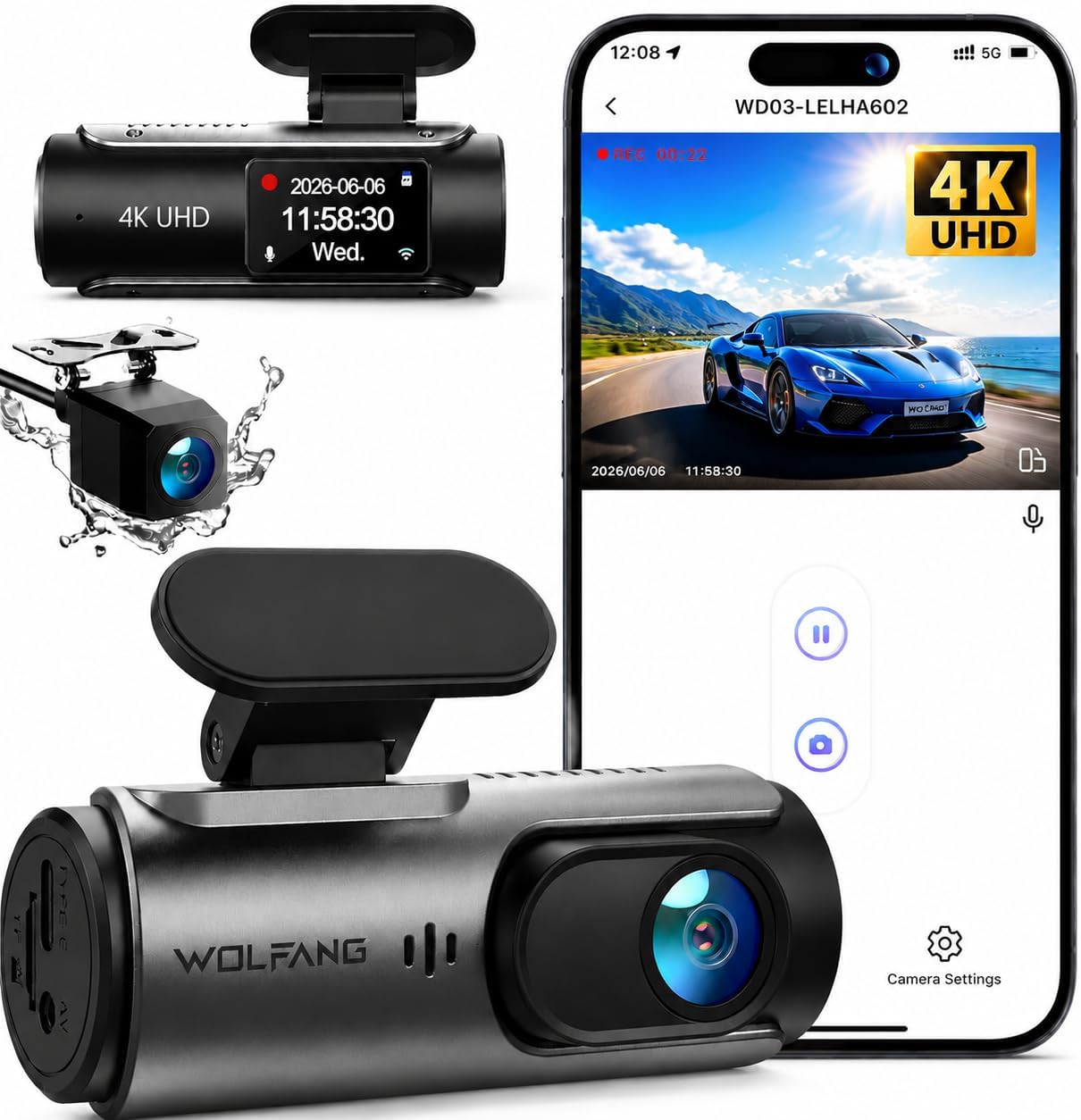 Wolfang WD03 Dashcam Doble 4K Delantera y Trasera