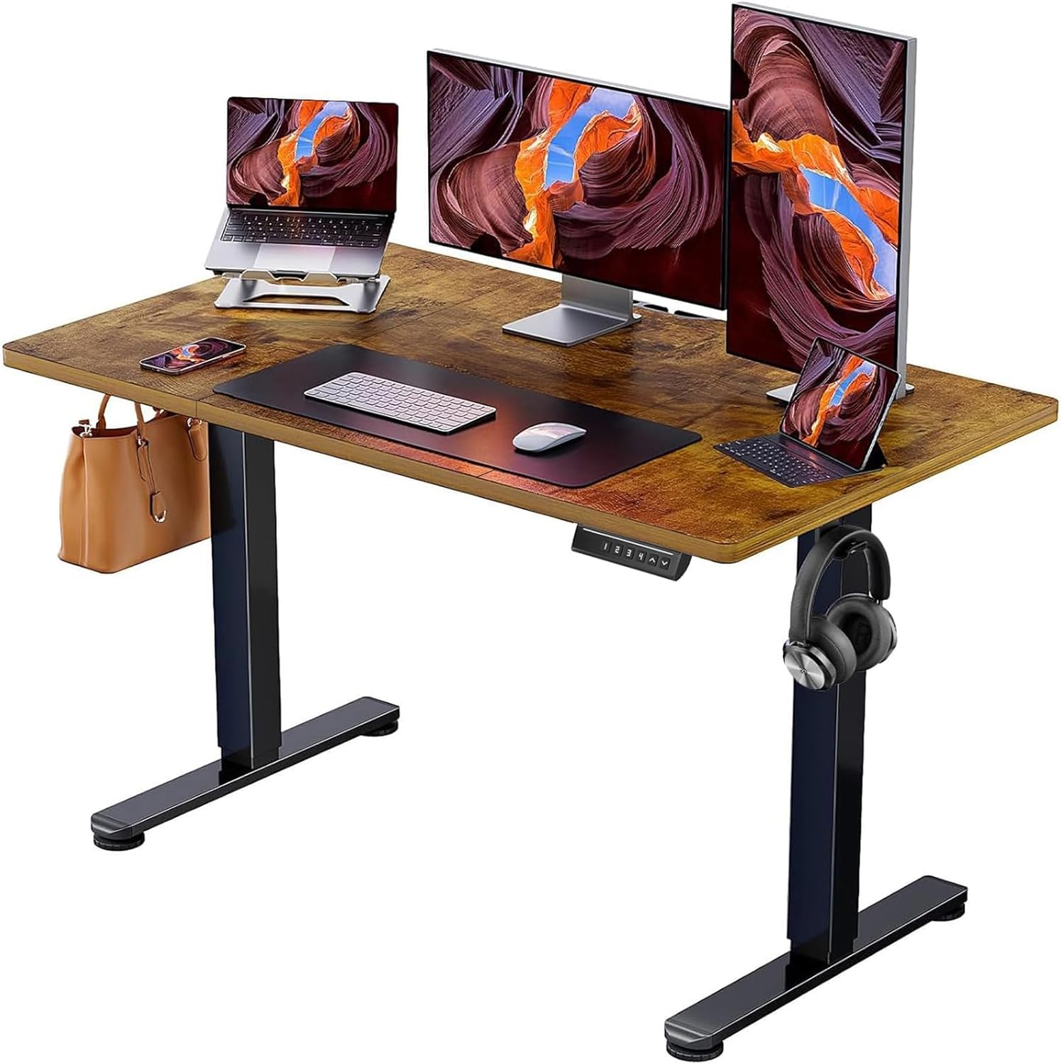 ErGear Escritorio Elevable Eléctrico 160x80 cm Nogal Oscuro