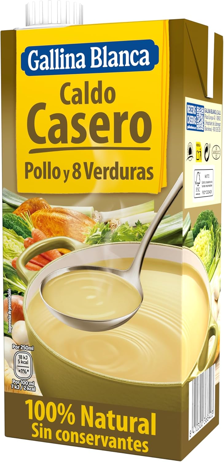 Pack 8 Gallina Blanca Caldo Casero de Pollo 1L
