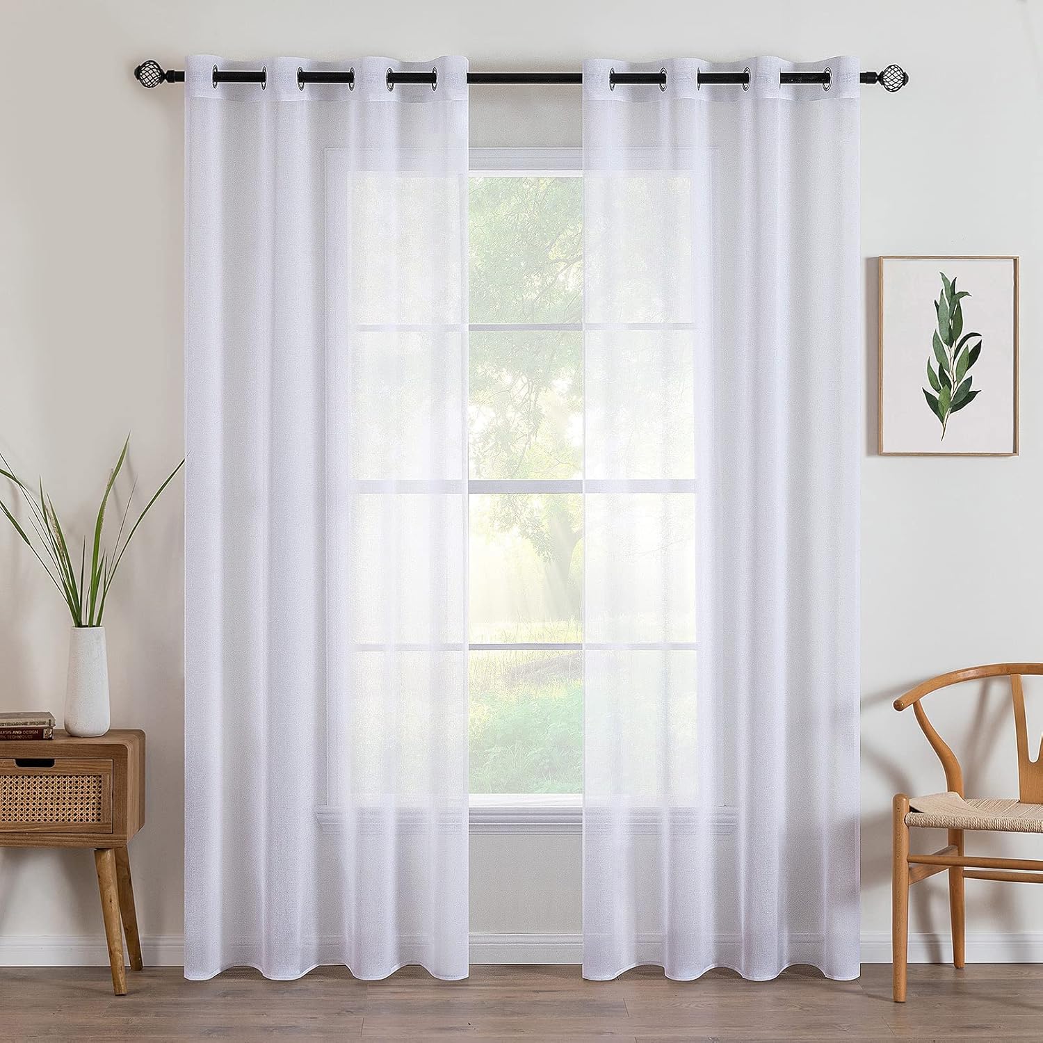 Pack 2 Miulee Cortinas Rayas Blanco y Beige 140x245cm