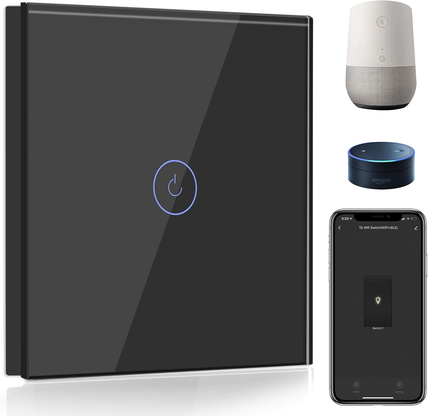 Bseed Interruptor Táctil Inteligente WiFi Regulador Negro