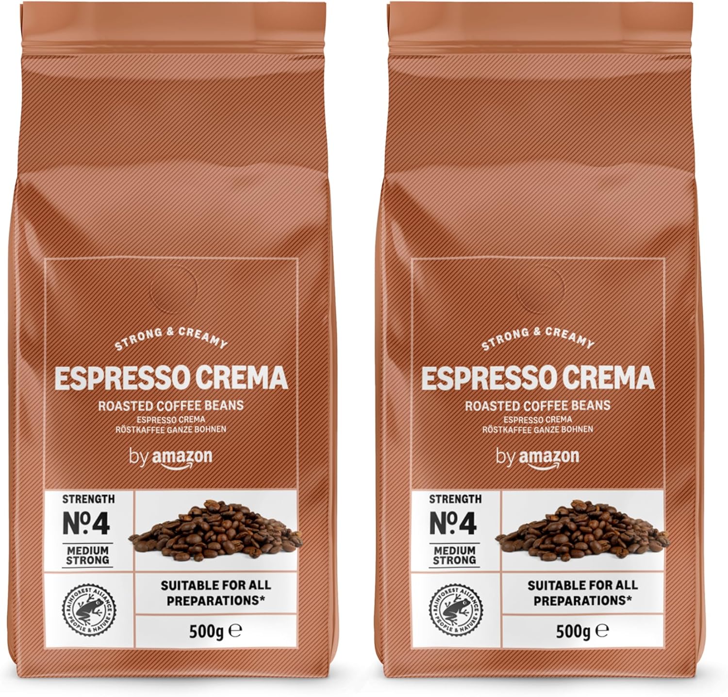 Pack 2 by Amazon Café en Grano Espresso Crema Tueste Claro 500g