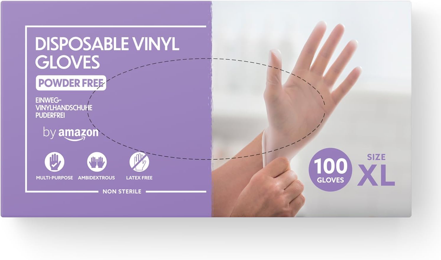 by Amazon Guantes Desechables de Vinilo Talla XL Pack 100 uds