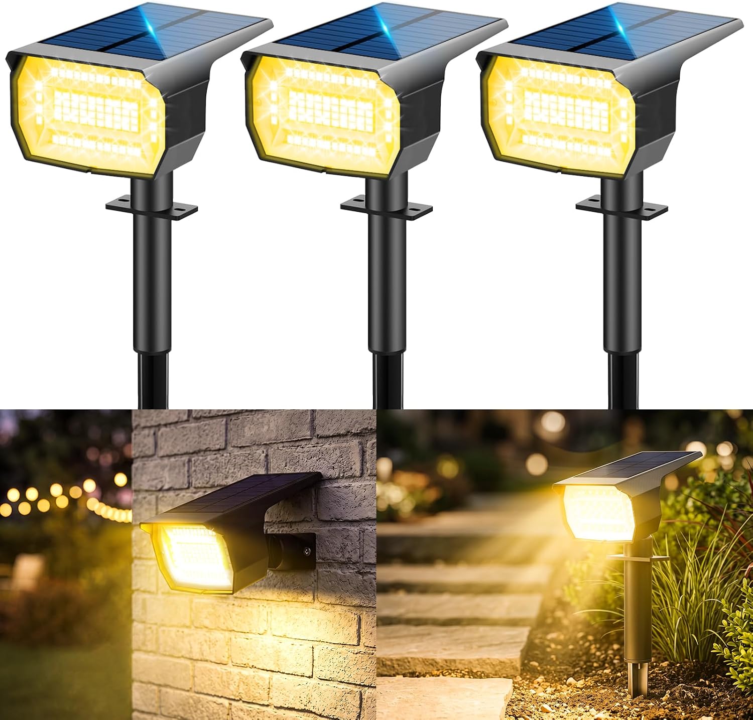Pack 3 Lotmos Luces Solares Exterior 72 LED IP67 3000K