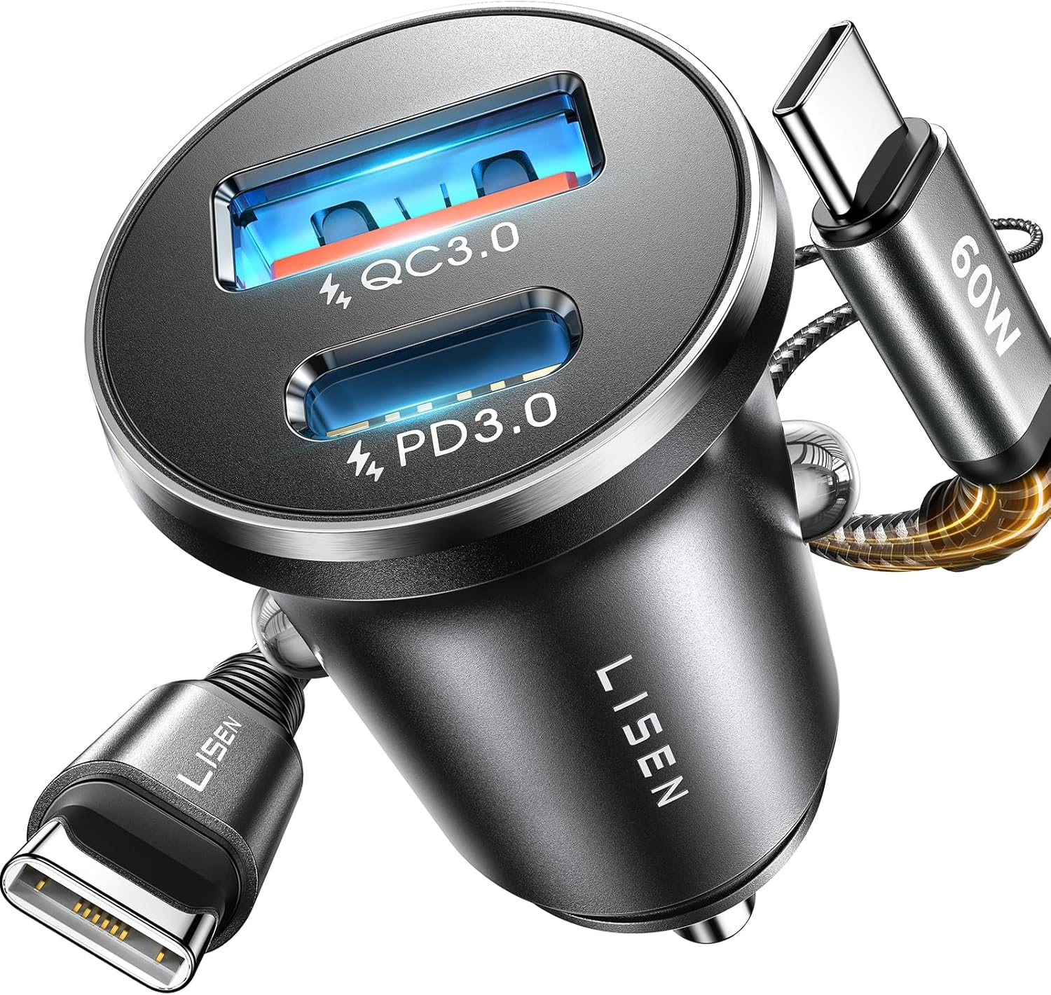 LISEN Cargador de Coche Carga Rápida USB C 69W con Cable