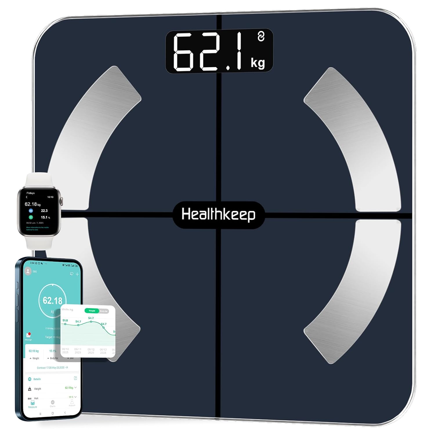 Healthkeep Báscula Grasa Corporal Wireless 13 Funciones Negro