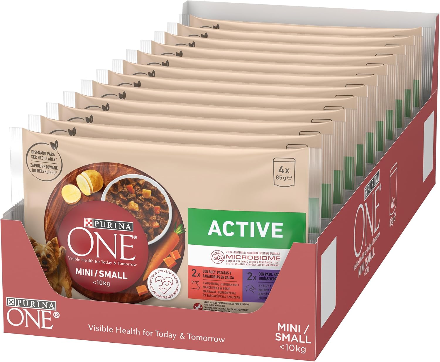 Pack 48 Purina ONE Mini <10kg Comida Húmeda Perro Pequeño Buey y Pato 85g