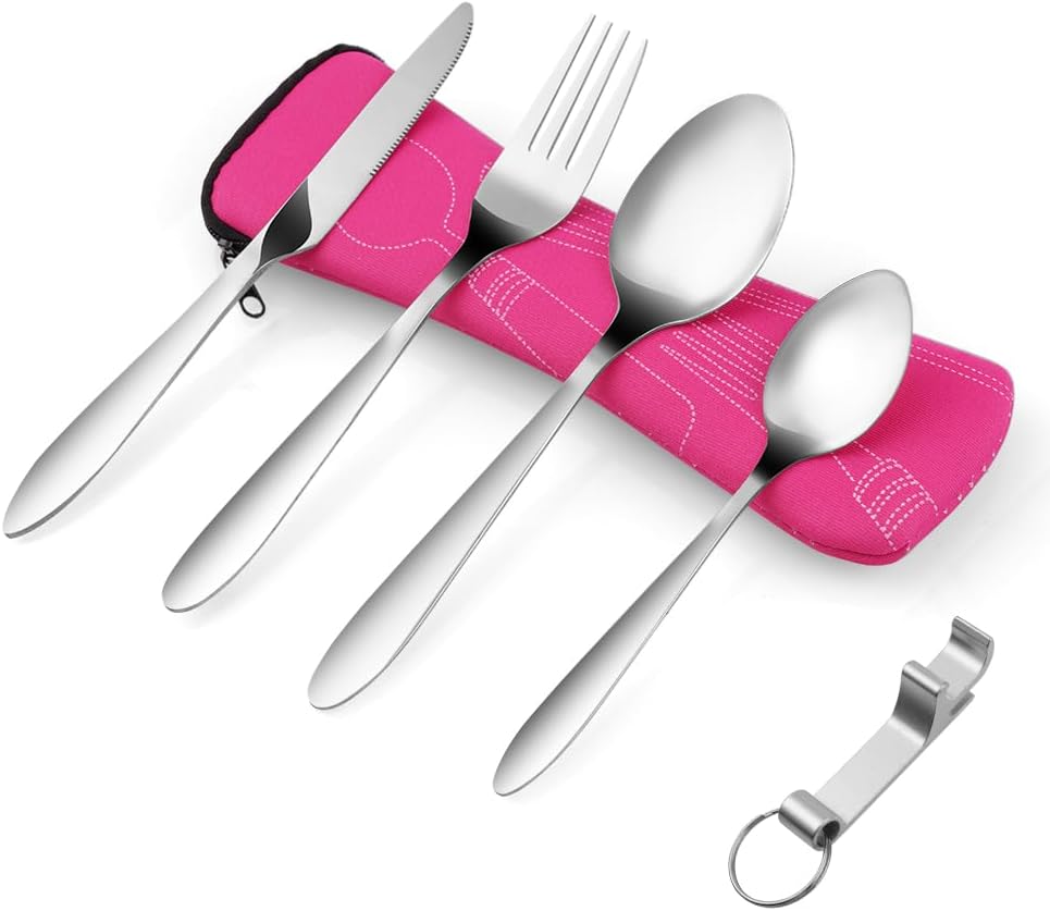 Vicloon Cubiertos para Llevar, 6PCS Cubiertos Camping de Acero Inoxidable, Juego de T
