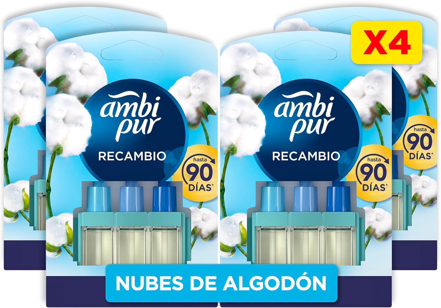 Ambi Pur 3Volution Nubes De Algodón Recambio De Ambientador Eléctrico 80ml, 3 Aromas 
