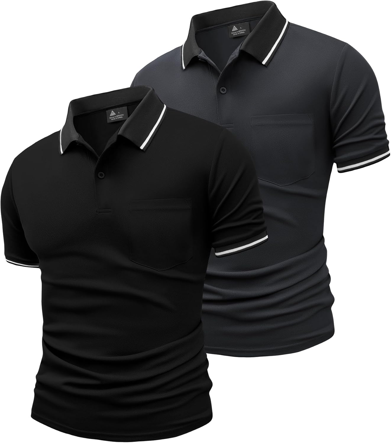 JACKETOWN 2 Pack Polos Hombre Manga Corta con Bolsillo Polo de Trabajo Transpirable d
