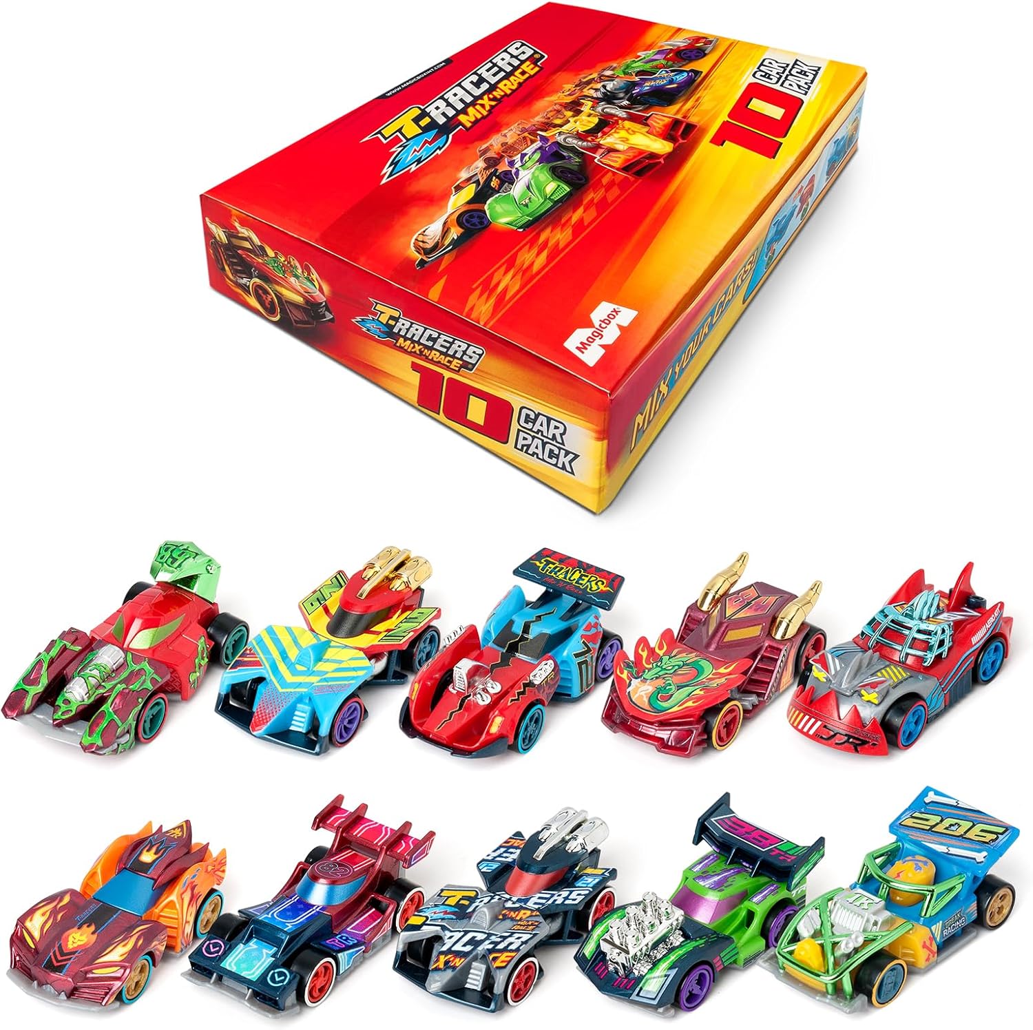 T-Racers Mix ´N RaceColección de 10 Coches coleccionables, Cada Coche Desmontable en 